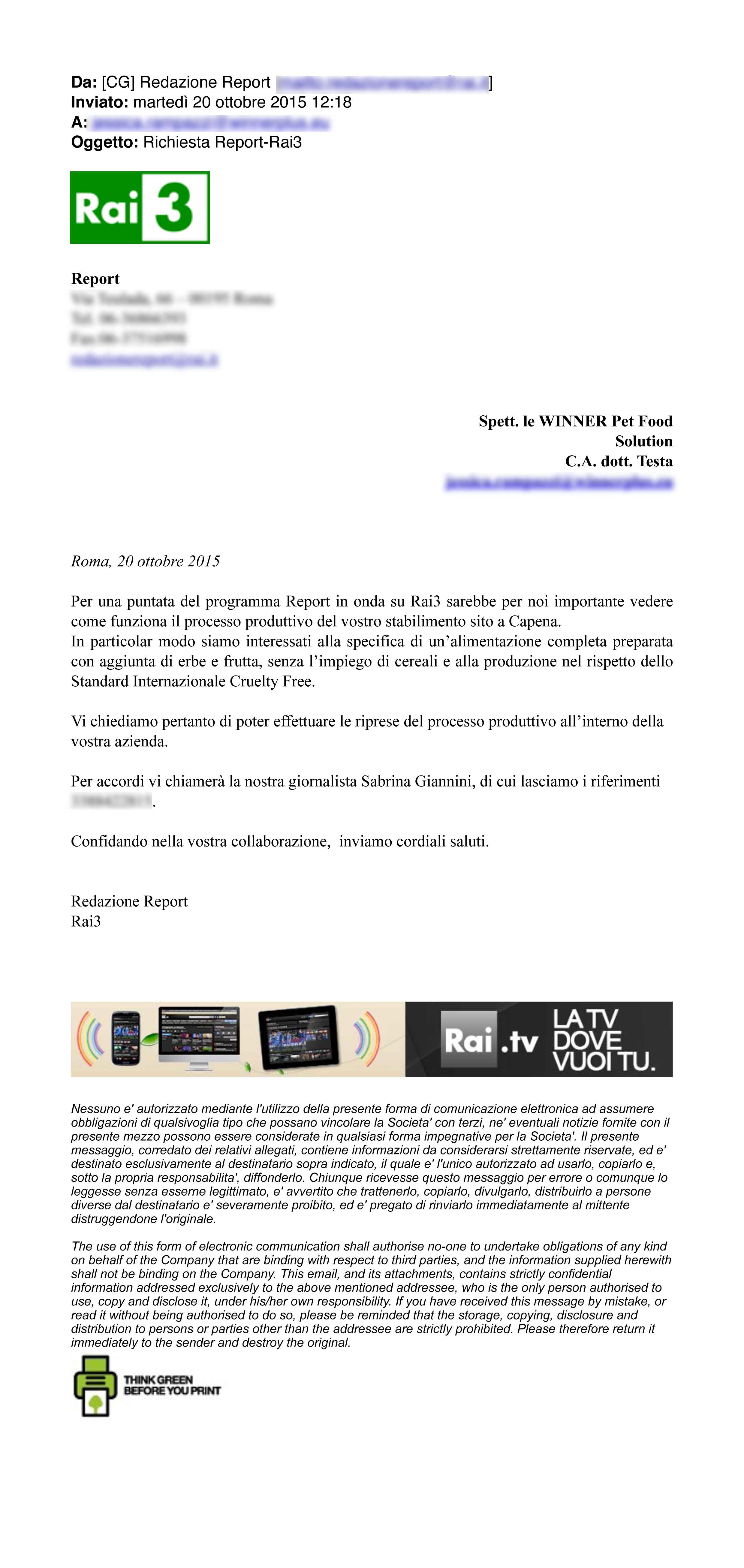 Email redazione Report